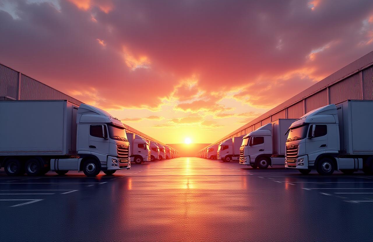 Modern logistics hub with semi-trucks